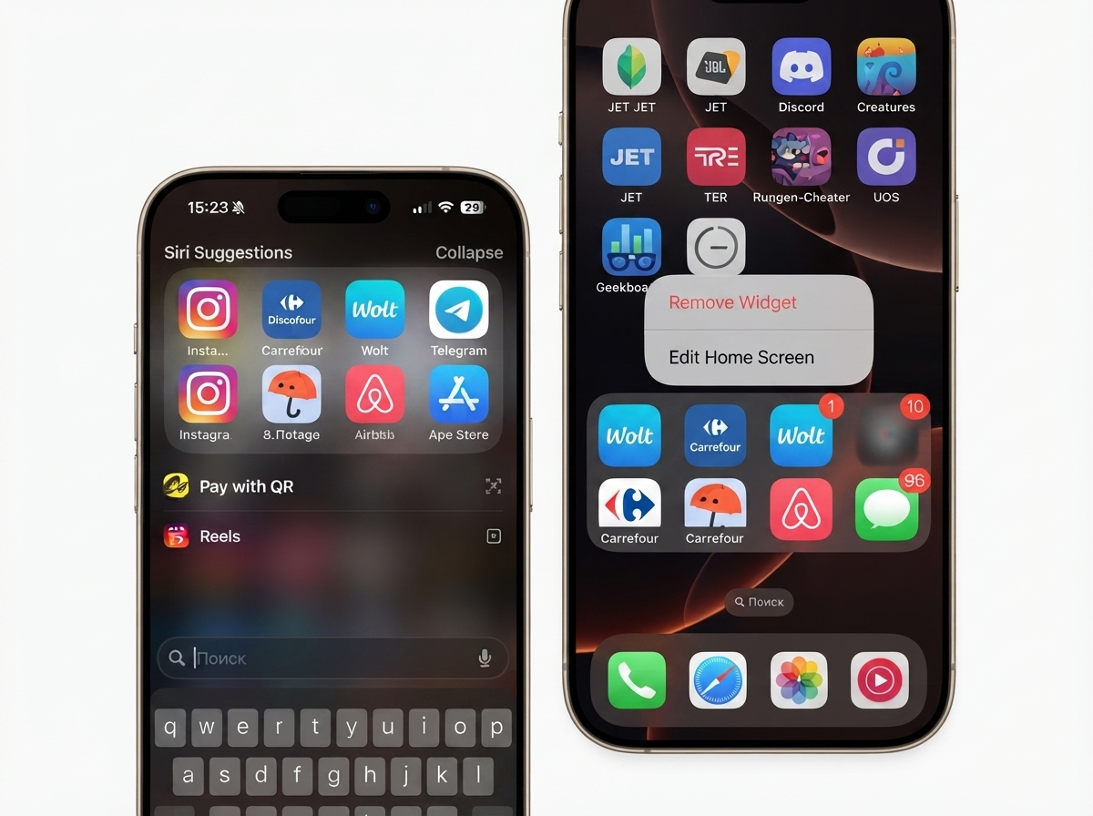 iOS Siri Suggestions widget and Spotlight search predicting app workflows