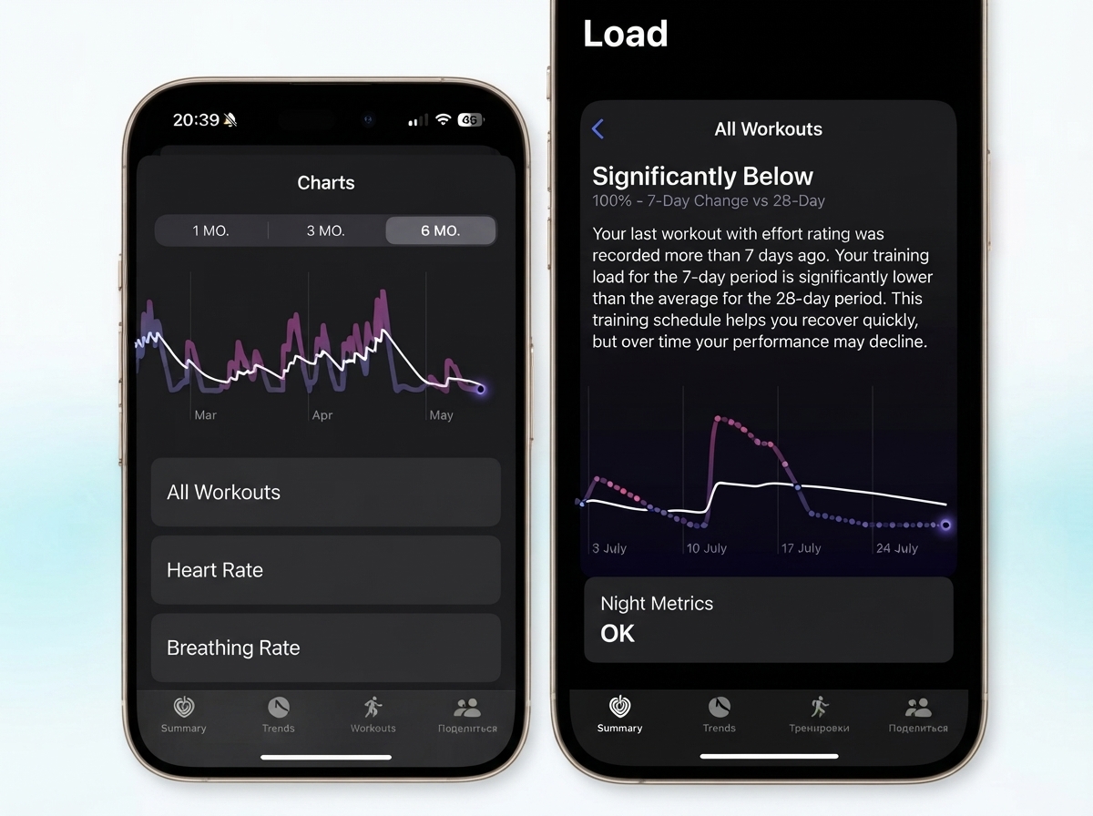 Apple Health on-device load metrics and sleep breathing rate trends